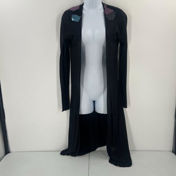Custo Barcelona S Black Sequin Geometric Duster Cardigan Rayon Wool Blend Y2K - Picture 2 of 11